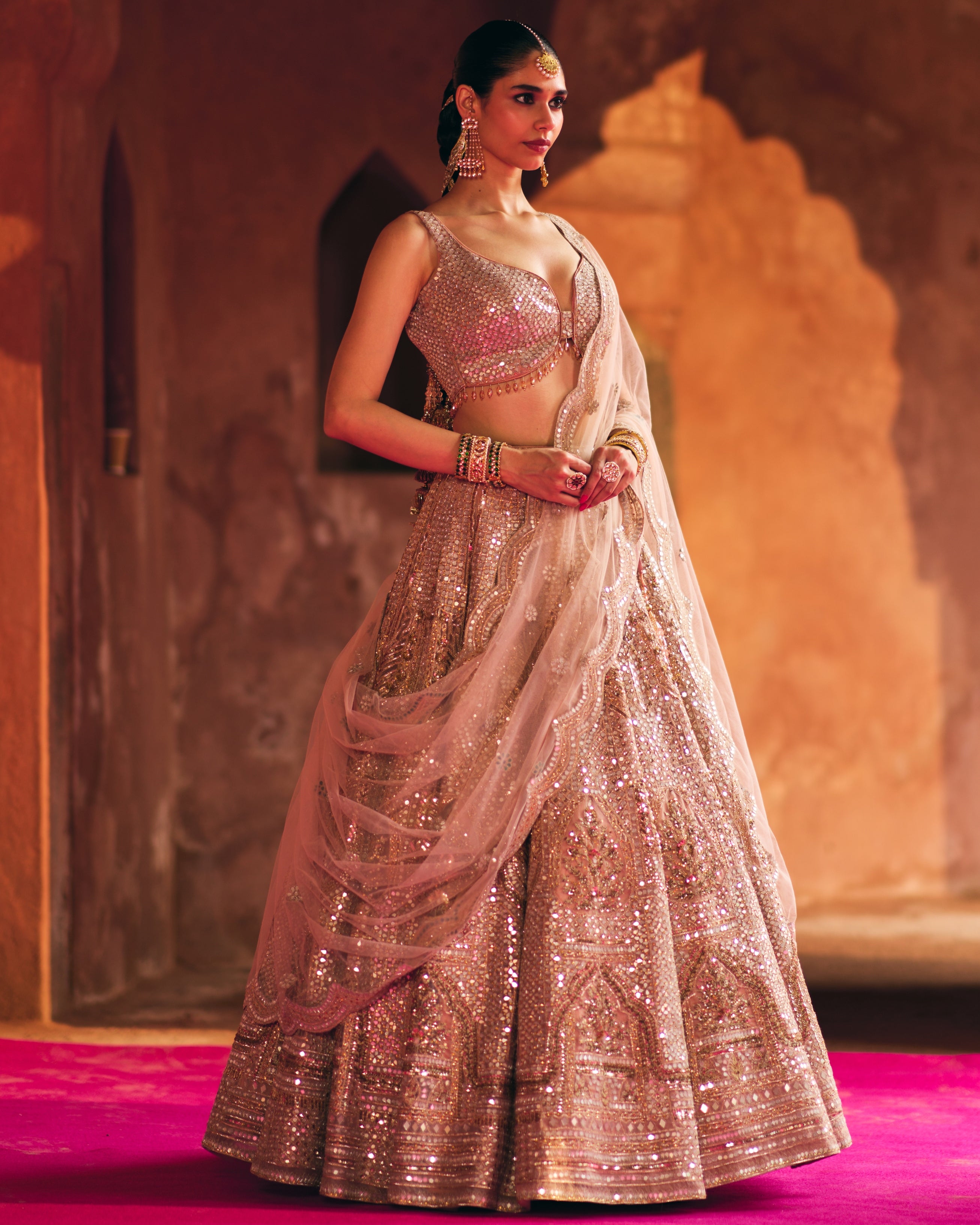 Nude Peach Organza Lehenga Set