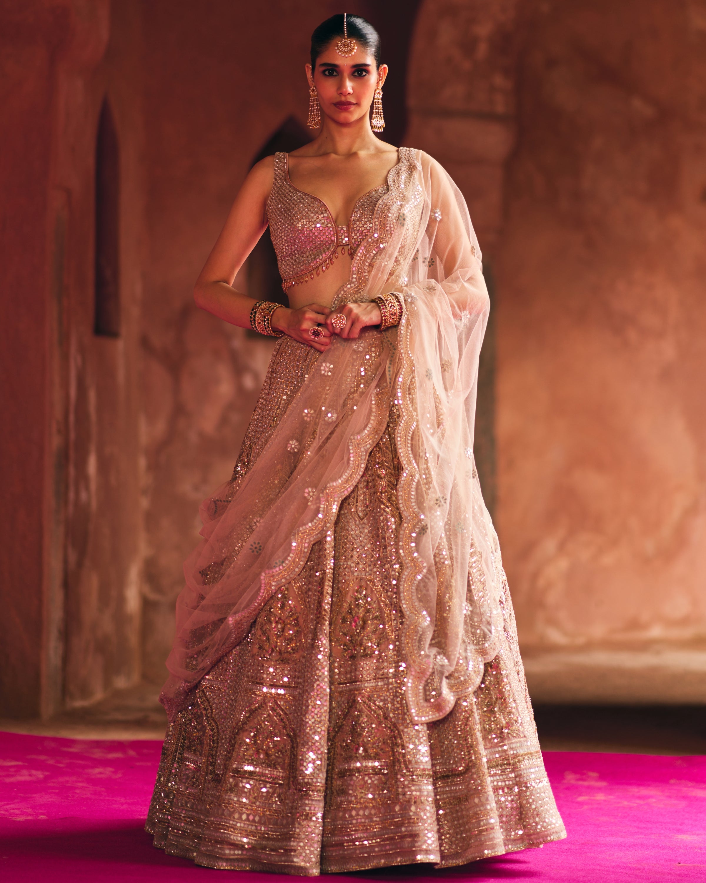 Nude Peach Organza Lehenga Set