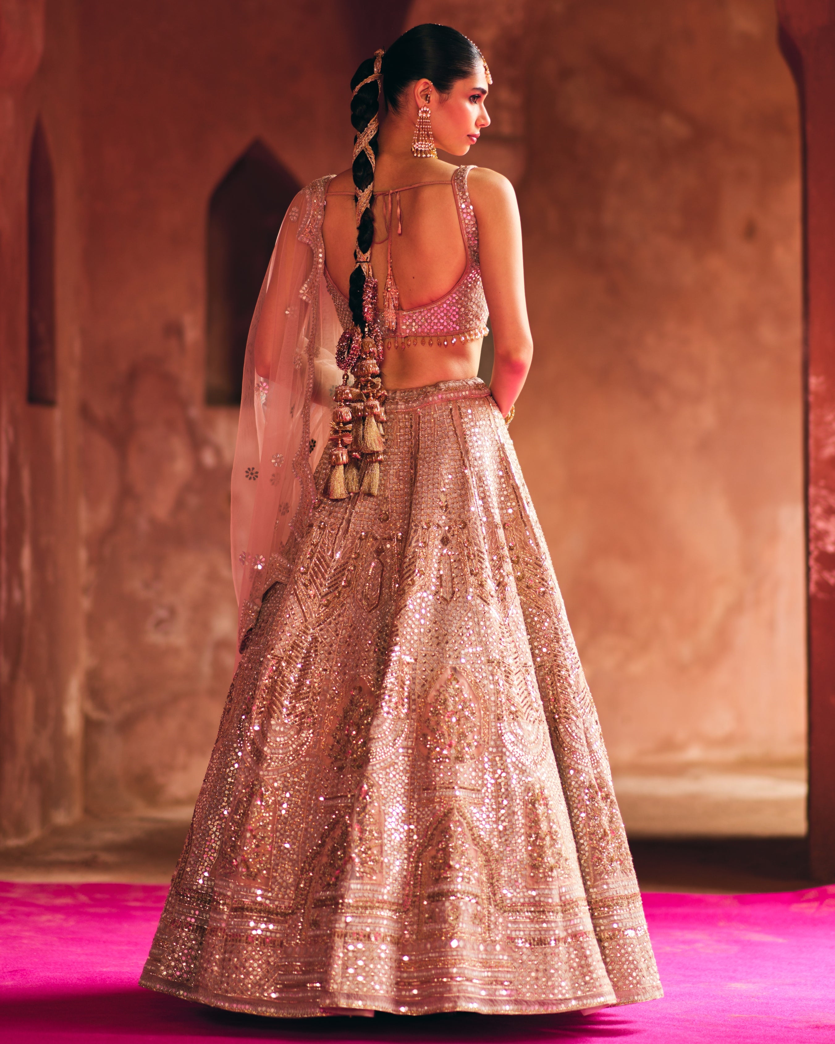 Nude Peach Organza Lehenga Set