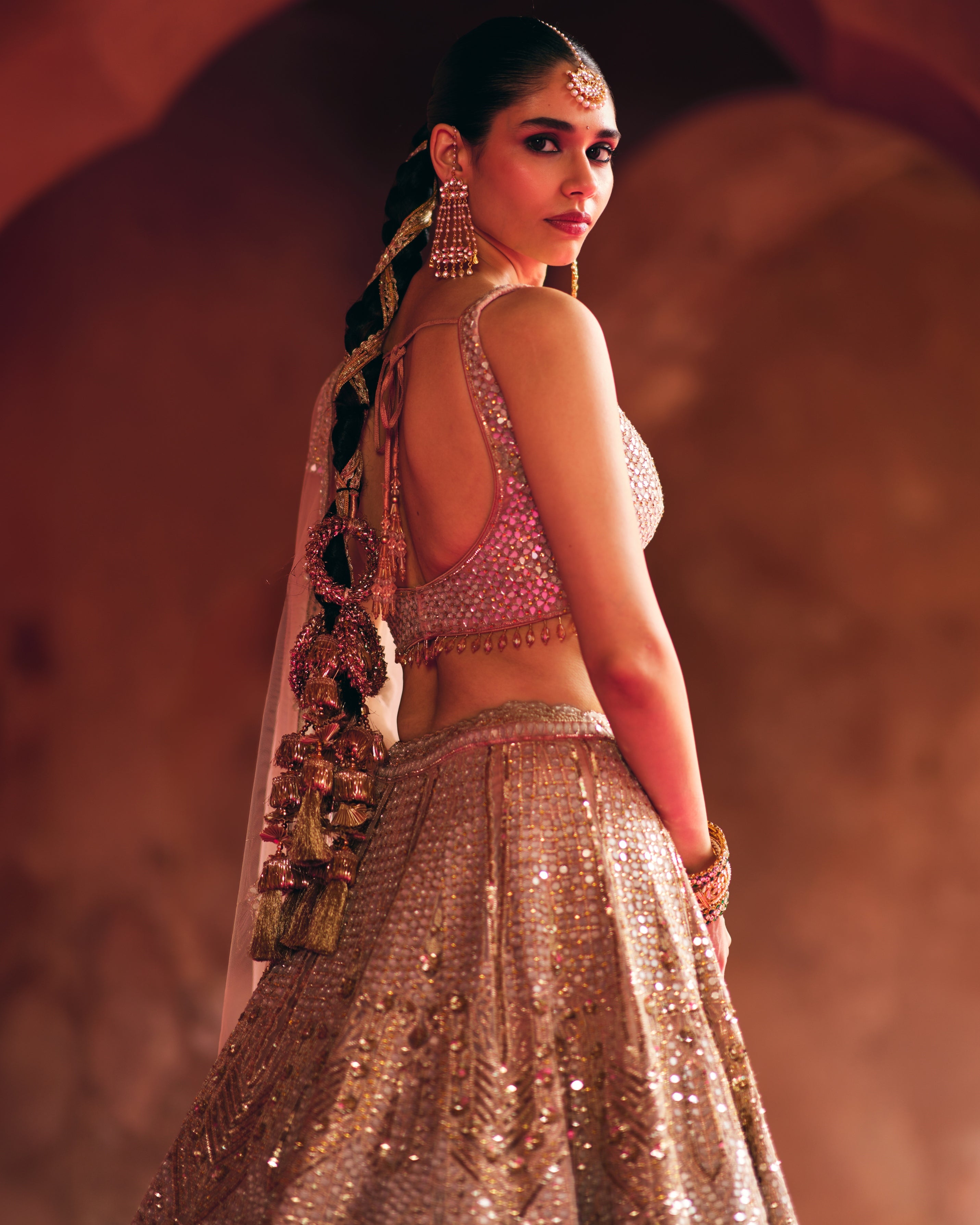 Nude Peach Organza Lehenga Set
