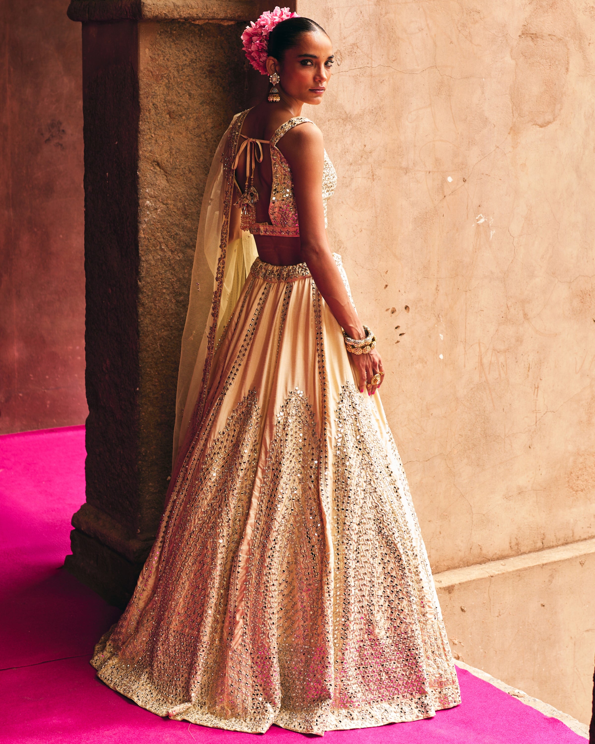 Champagne Gold Raw Silk Lehenga Set