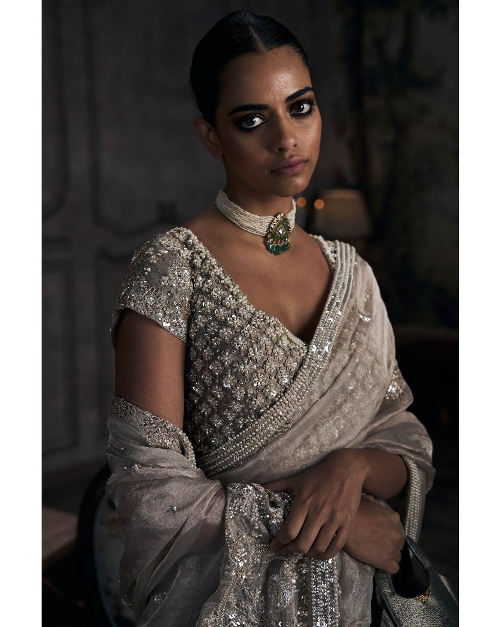 The Tarnished Silver Wild Dandelion Tissue Sari Set