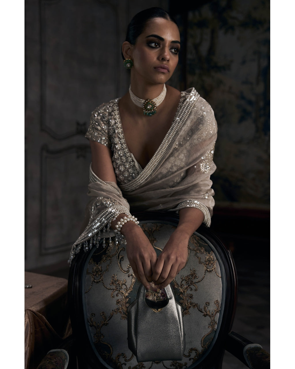 The Tarnished Silver Wild Dandelion Tissue Sari Set
