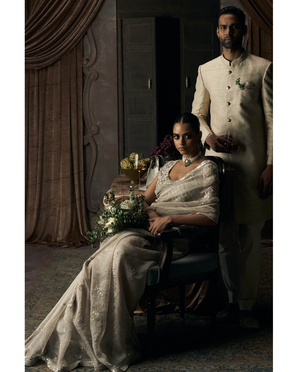 The Tarnished Silver Wild Dandelion Tissue Sari Set