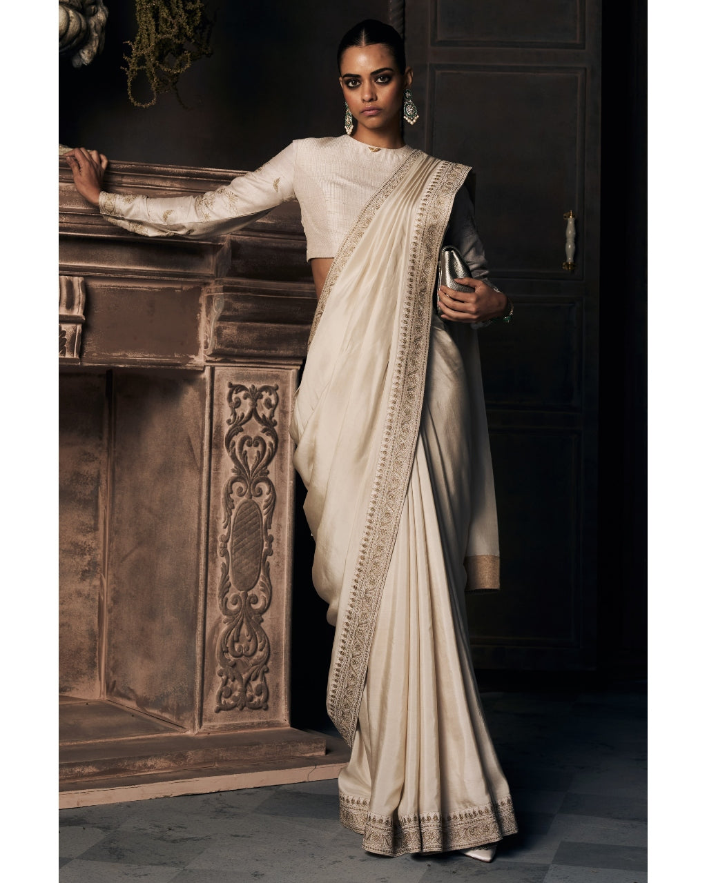 The Royal Montmartre Ekru Silk Sari Set