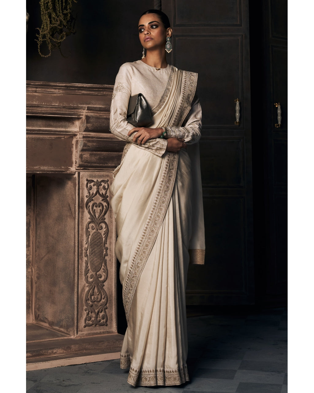 The Royal Montmartre Ekru Silk Sari Set