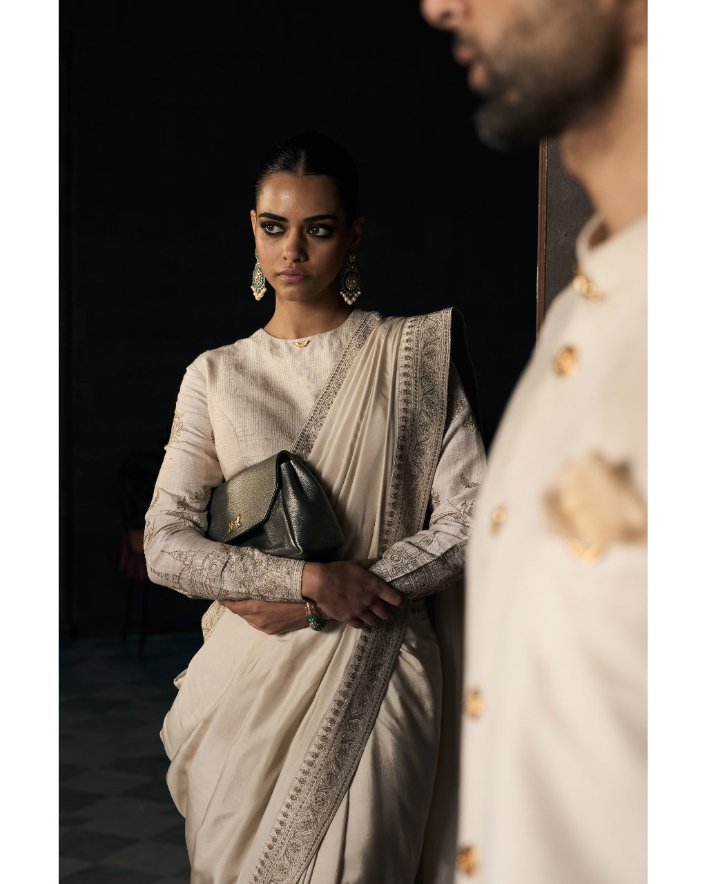 The Royal Montmartre Ekru Silk Sari Set