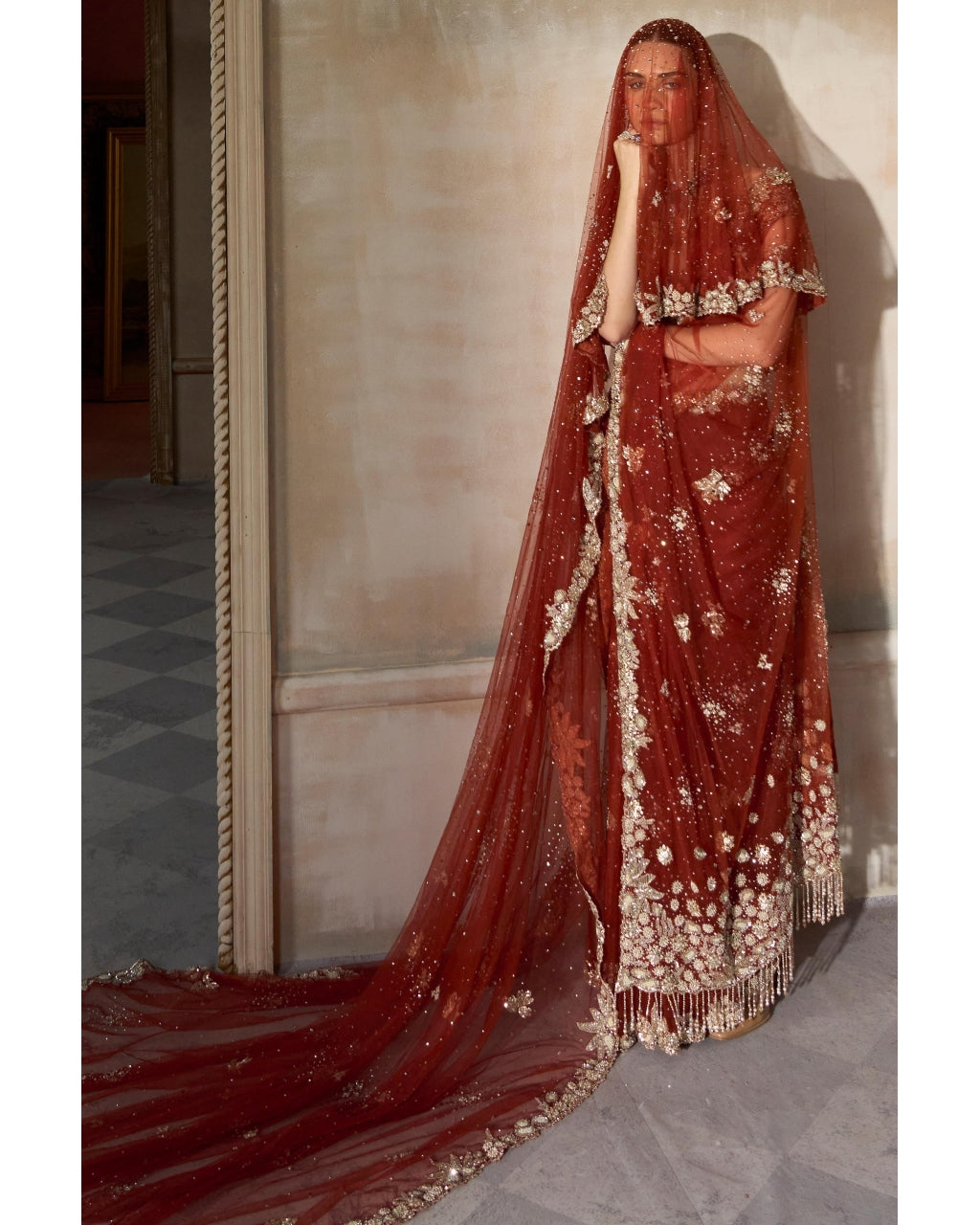 The Mashaal Tangerine Sari Set