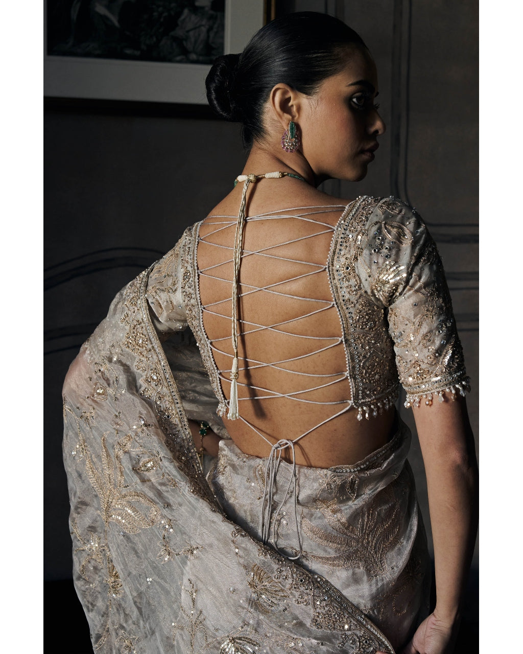 The Silent Waterlillies Aquamarine Tissue Sari
