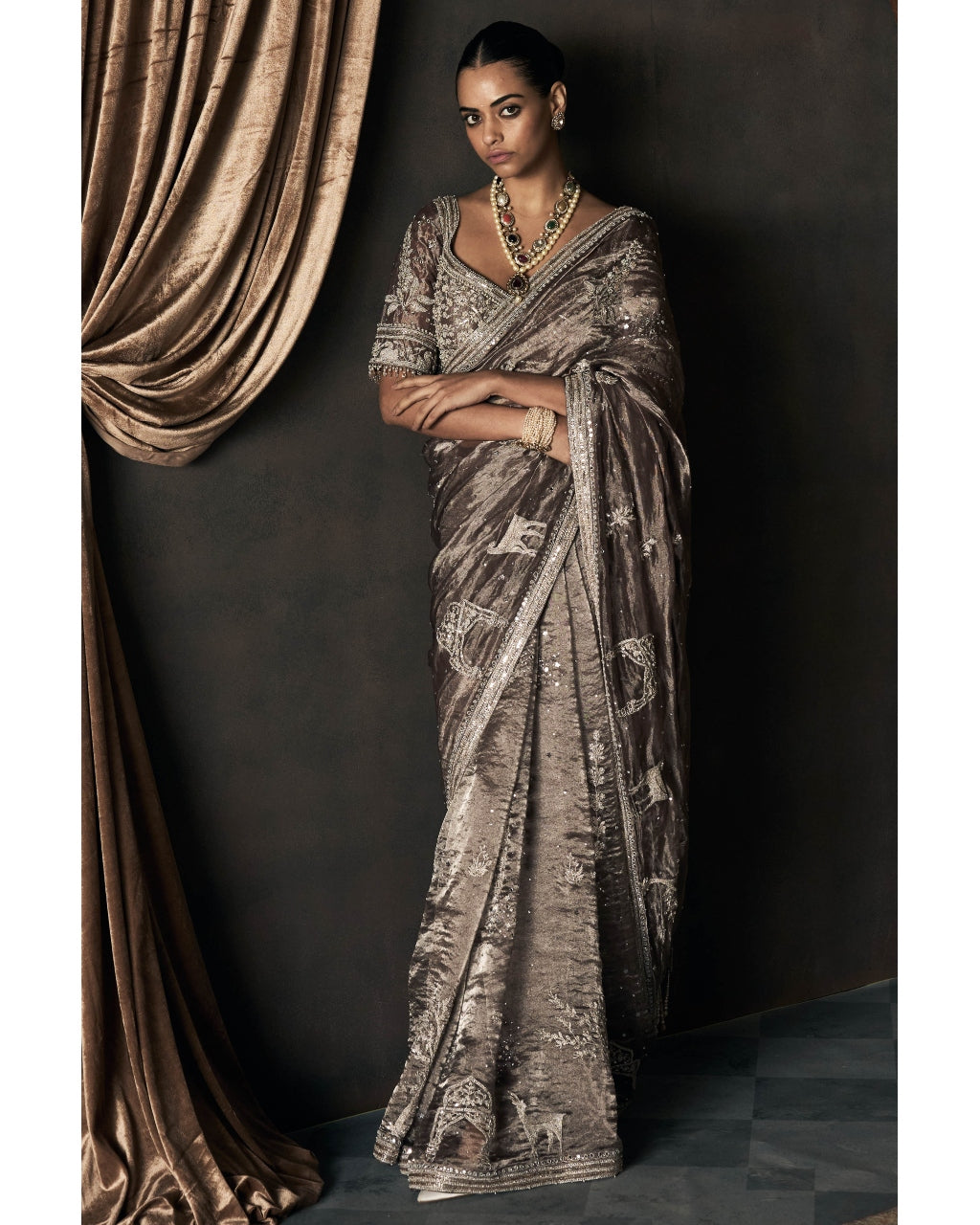 The Masai Landscape British Grey Tissue Sari