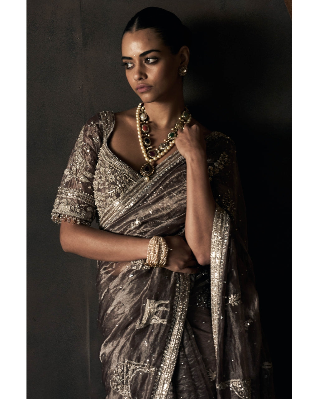 The Masai Landscape British Grey Tissue Sari