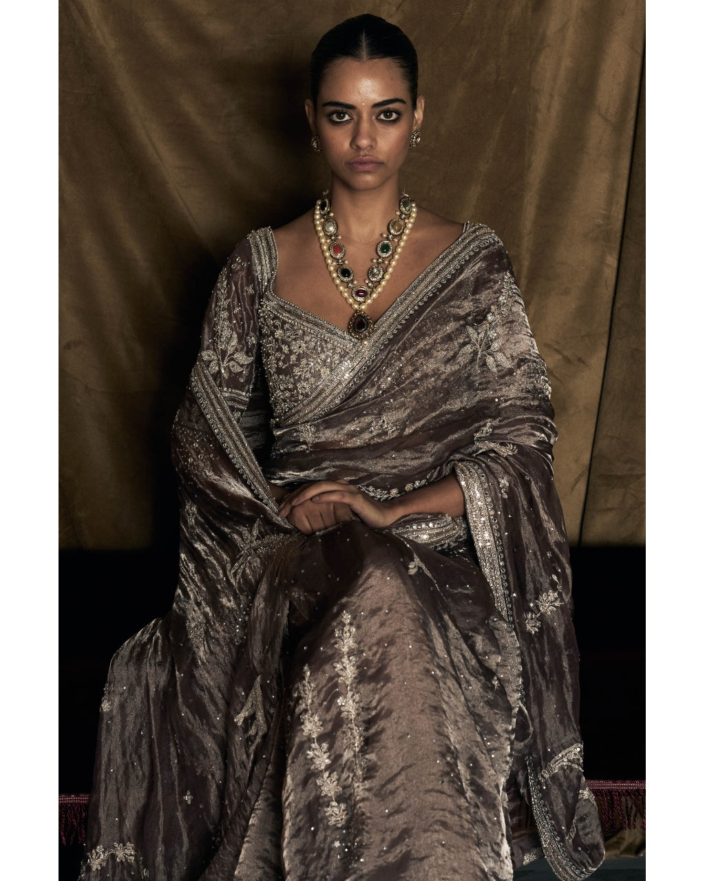 The Masai Landscape British Grey Tissue Sari