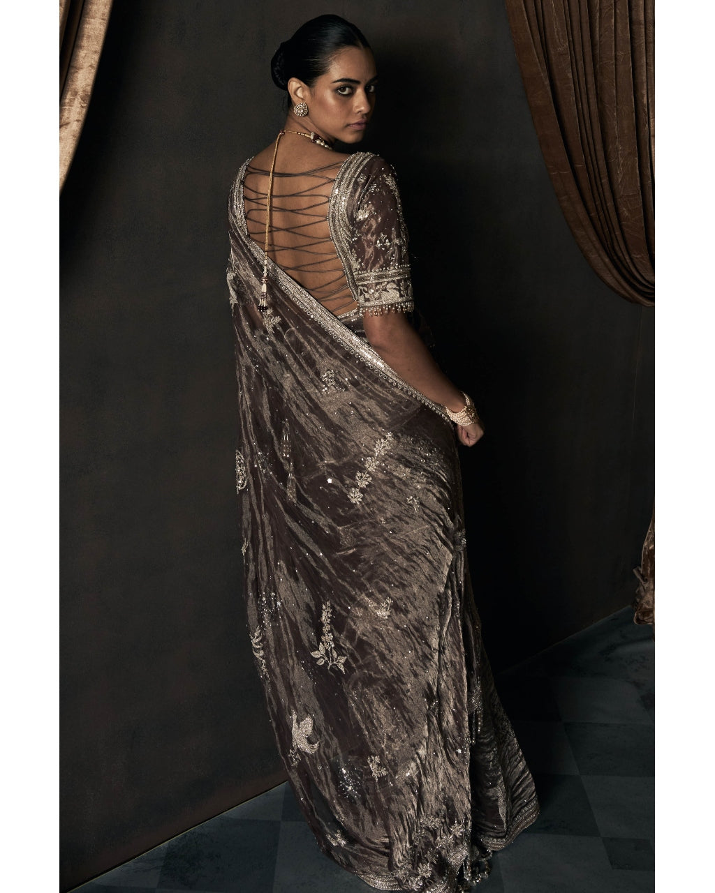 The Masai Landscape British Grey Tissue Sari
