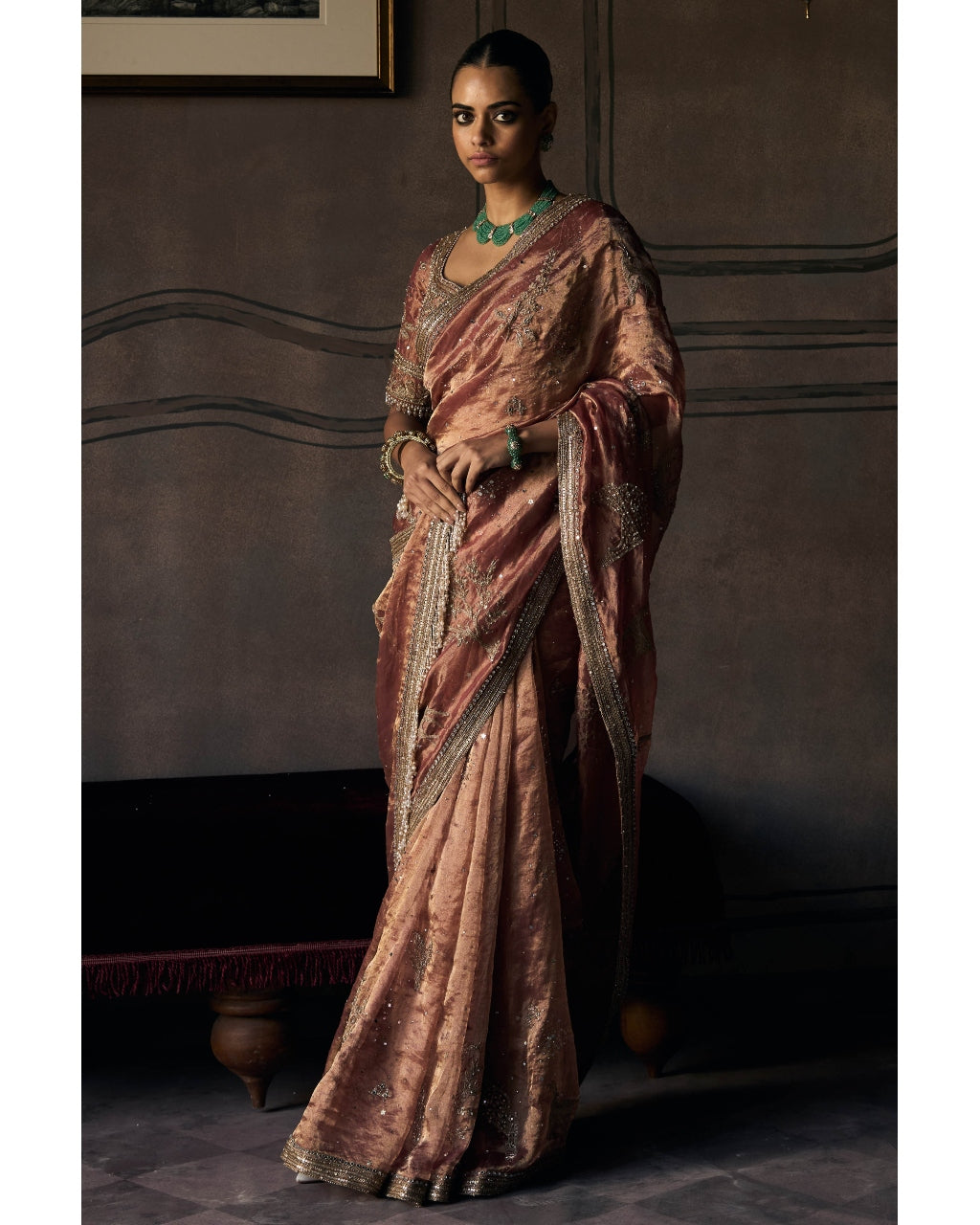 The Tales of Masai Aged Gold Tangerine Tissue Saris