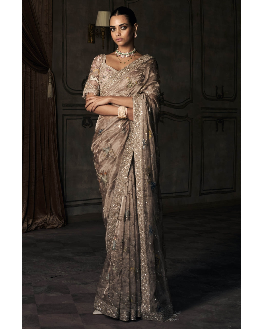 The New Shikargah Aged Lavendar Tissue Sari