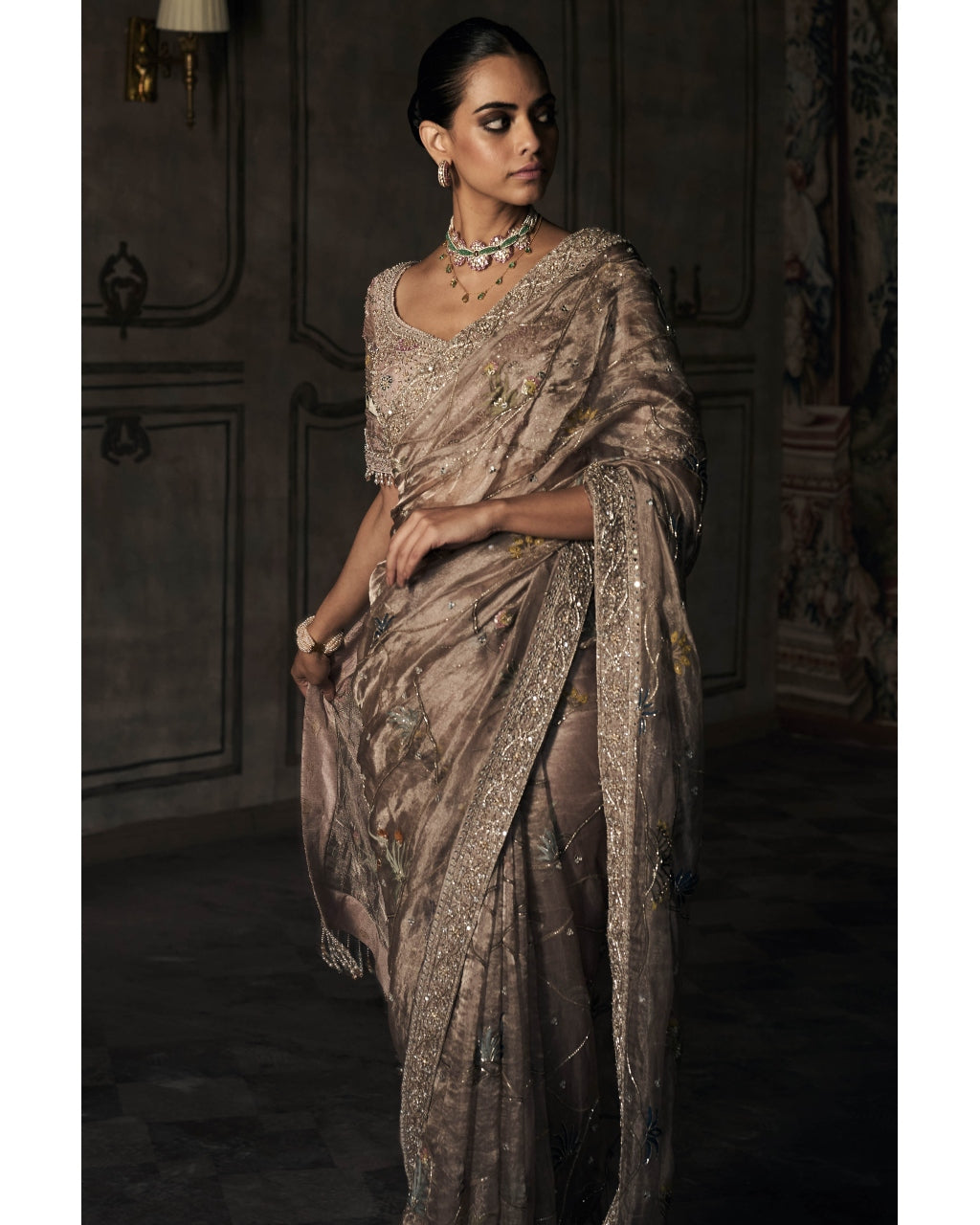 The New Shikargah Aged Lavendar Tissue Sari