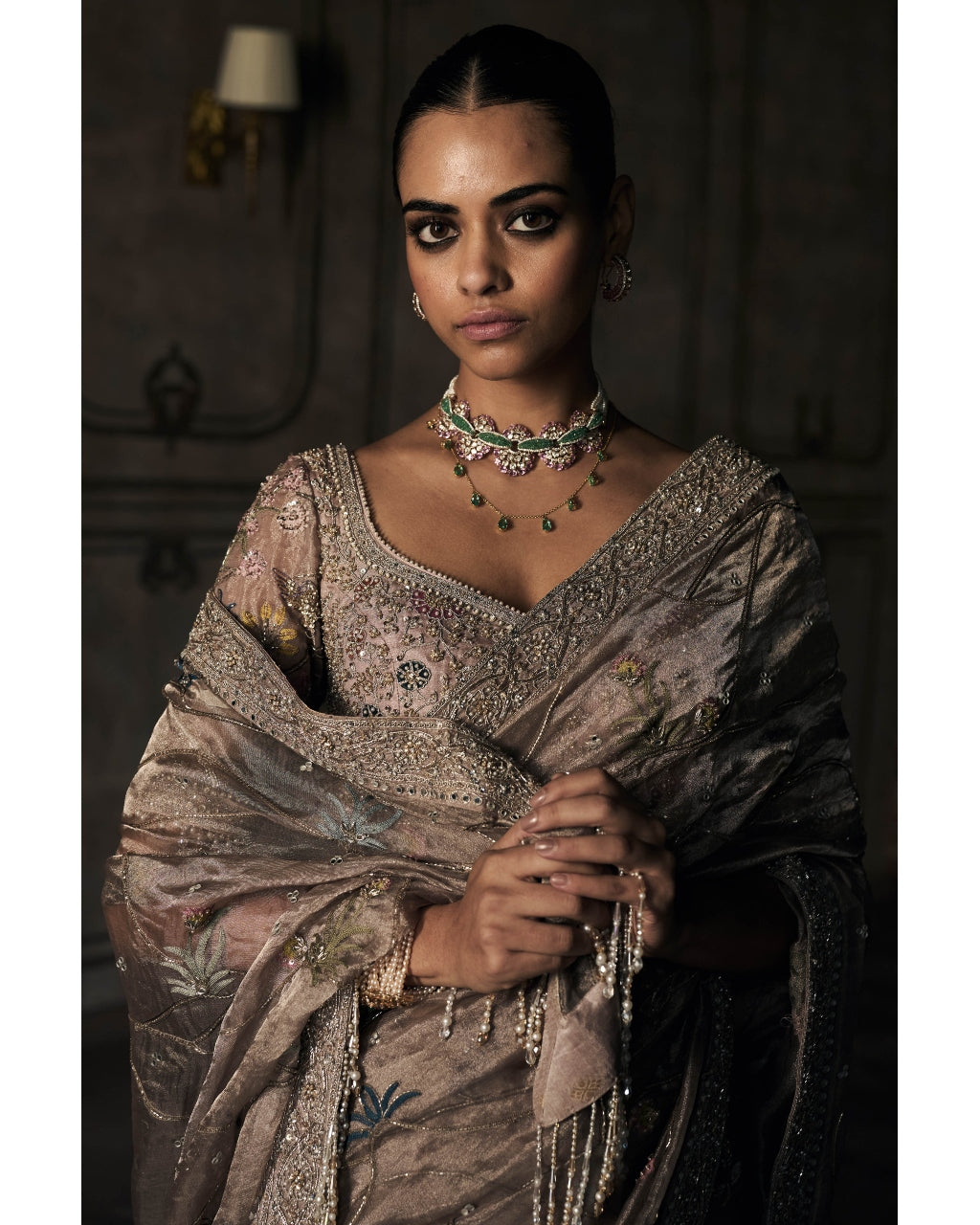 The New Shikargah Aged Lavendar Tissue Sari