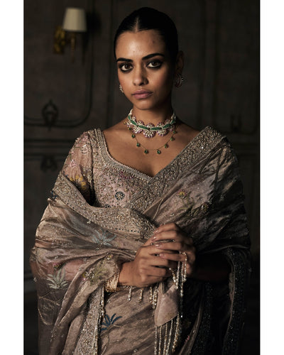 The New Shikargah Aged Lavendar Tissue Sari
