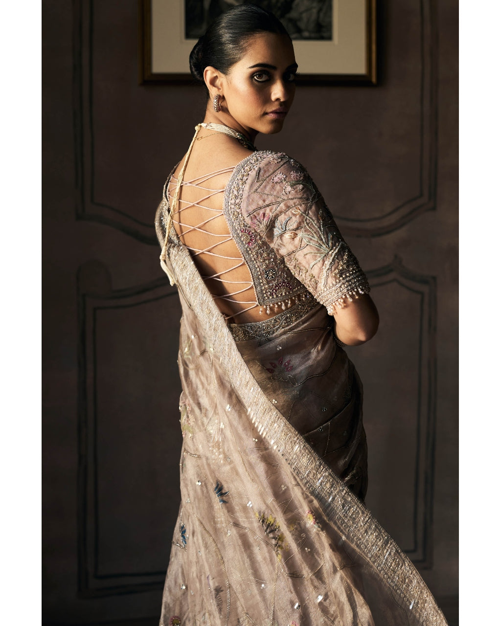 The New Shikargah Aged Lavendar Tissue Sari