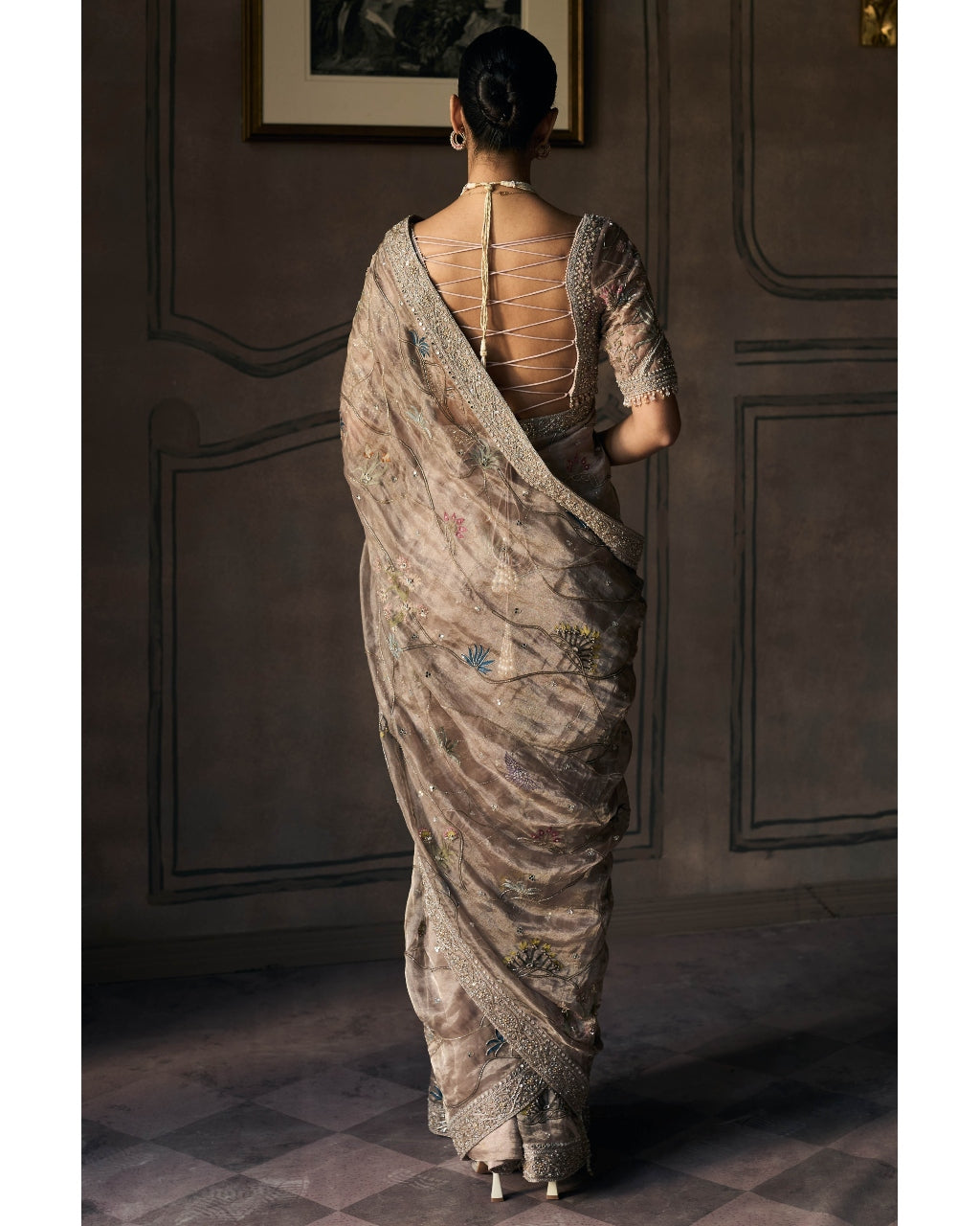The New Shikargah Aged Lavendar Tissue Sari