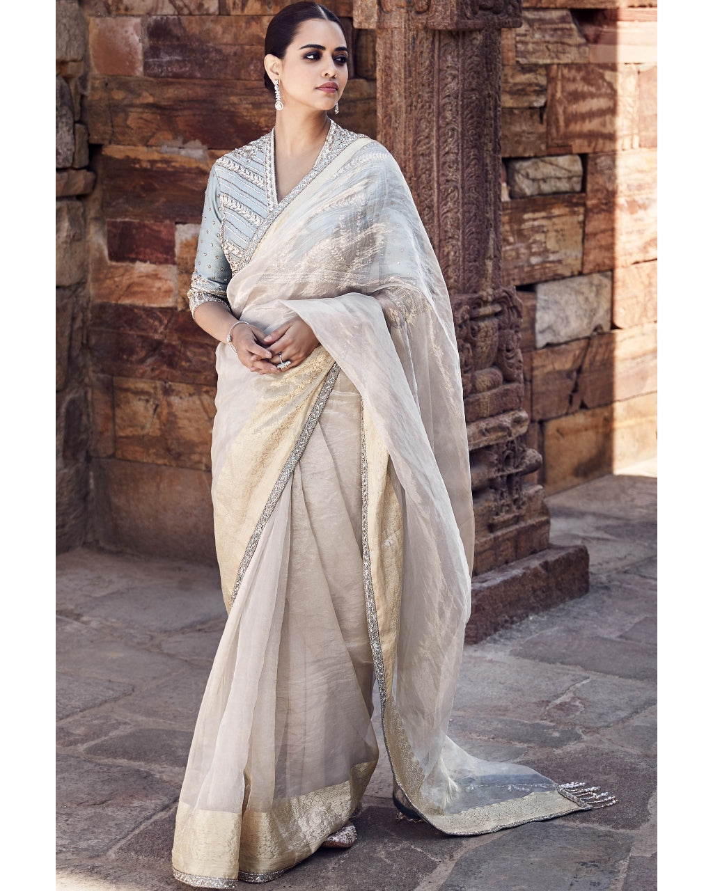 The Aquamarine Aurum Tissue Sari