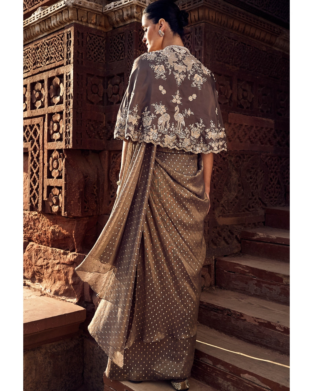 The Sona Patti Multani Mini Cape With The Iconic Wing Stitched Sari