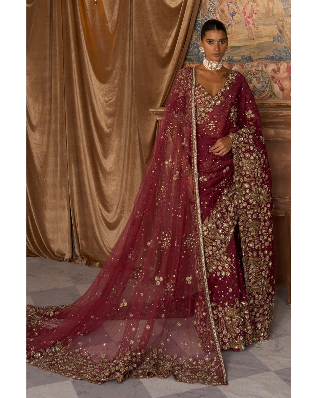 The Vintage Nizami Scarlet Sari Set