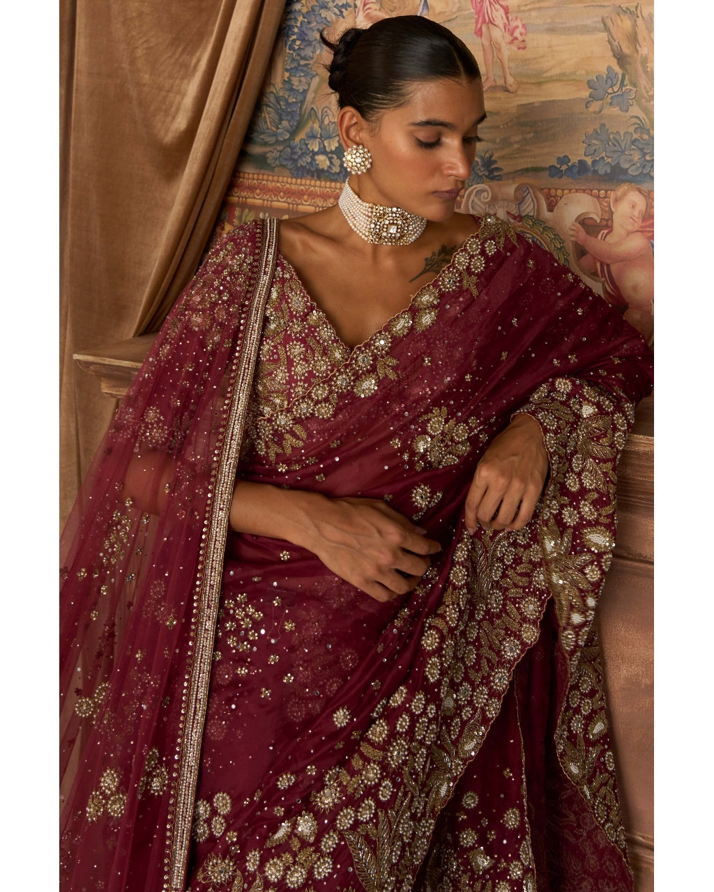 The Vintage Nizami Scarlet Sari Set