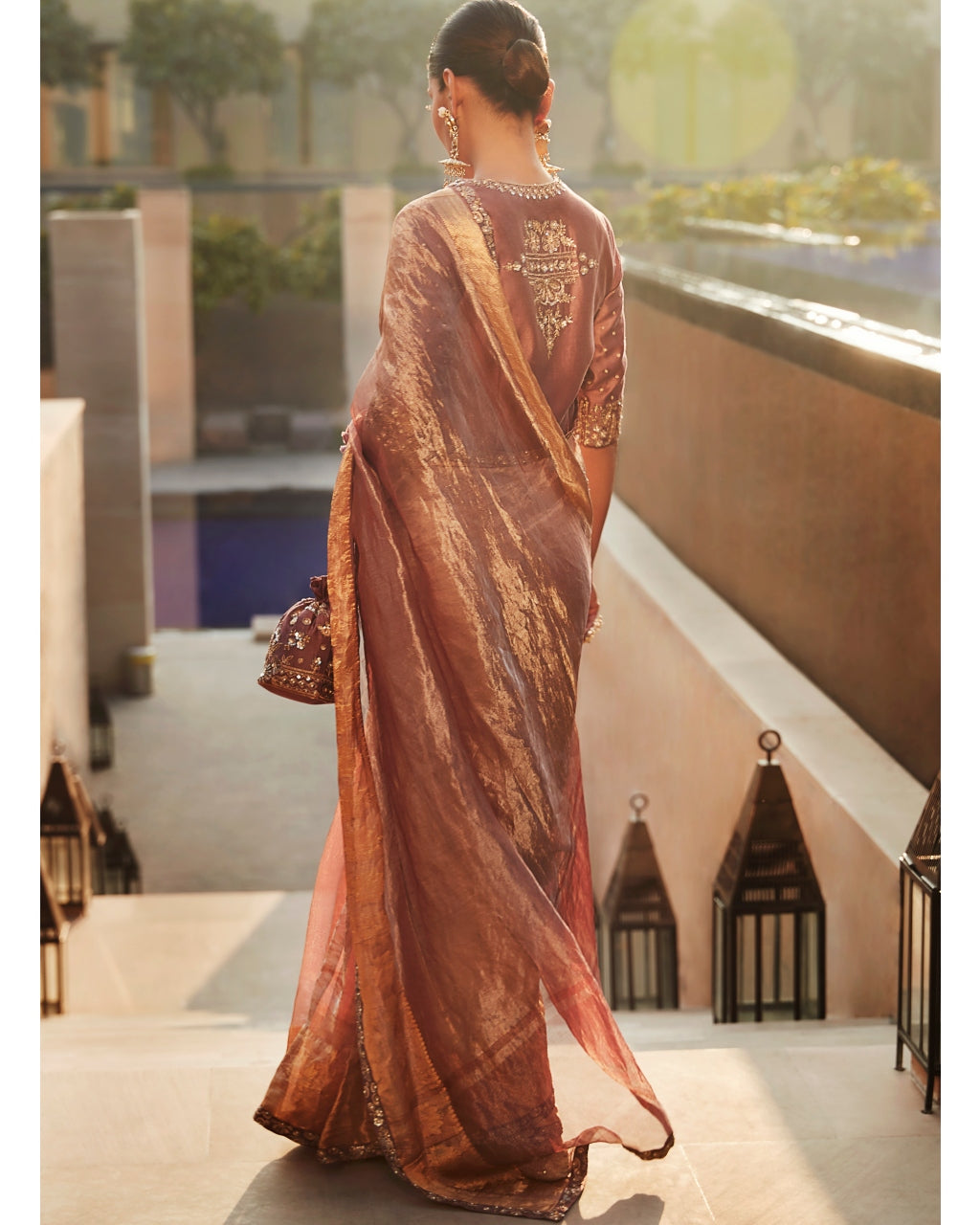 Old Rose Meera Wrinkled Tissue Sari