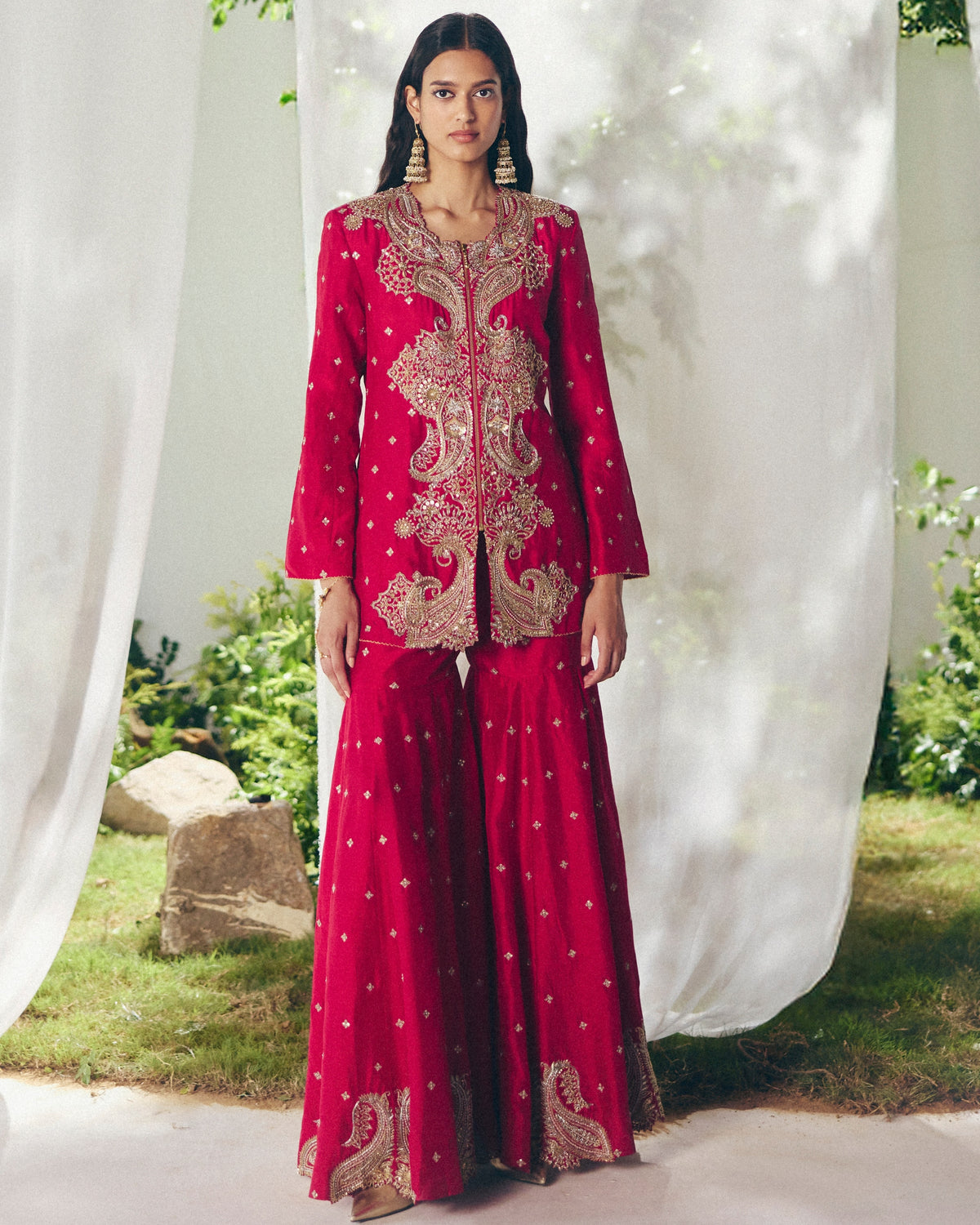 Red Saira Gharara Set