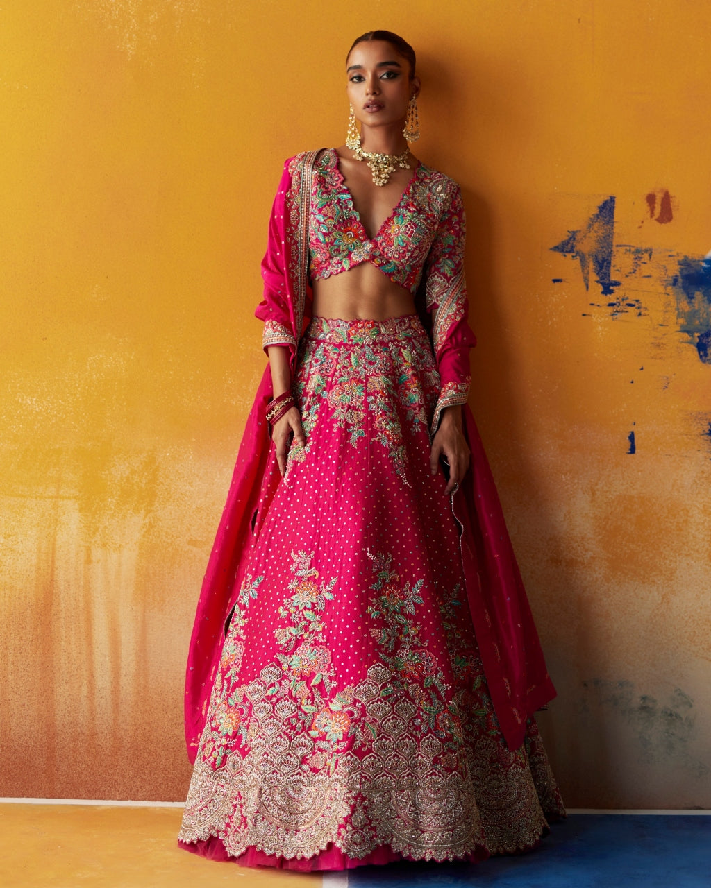 Hot Pink Embroidered & Scalloped Lehenga Set | Mrunalini Rao – KYNAH