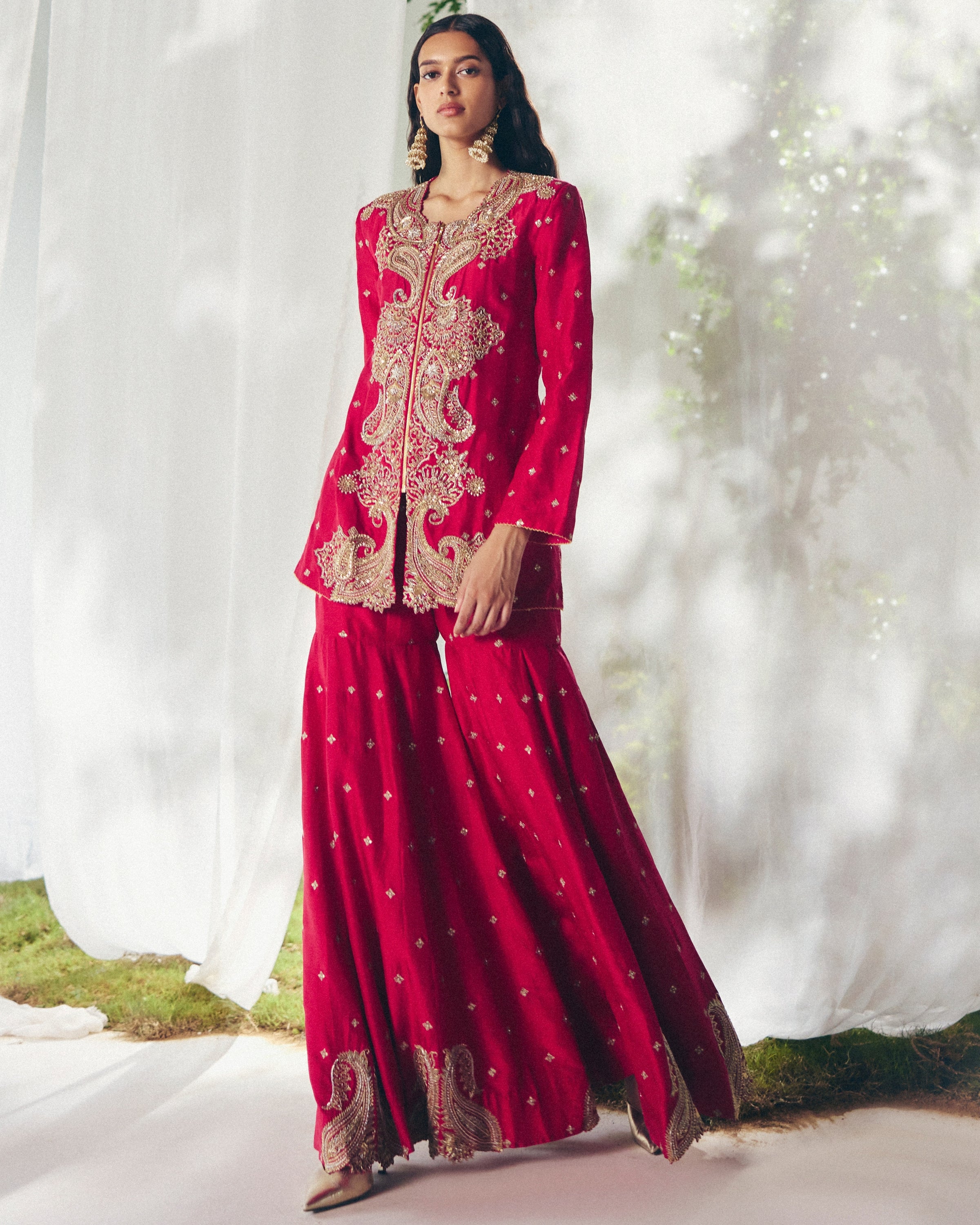 Red Saira Gharara Set