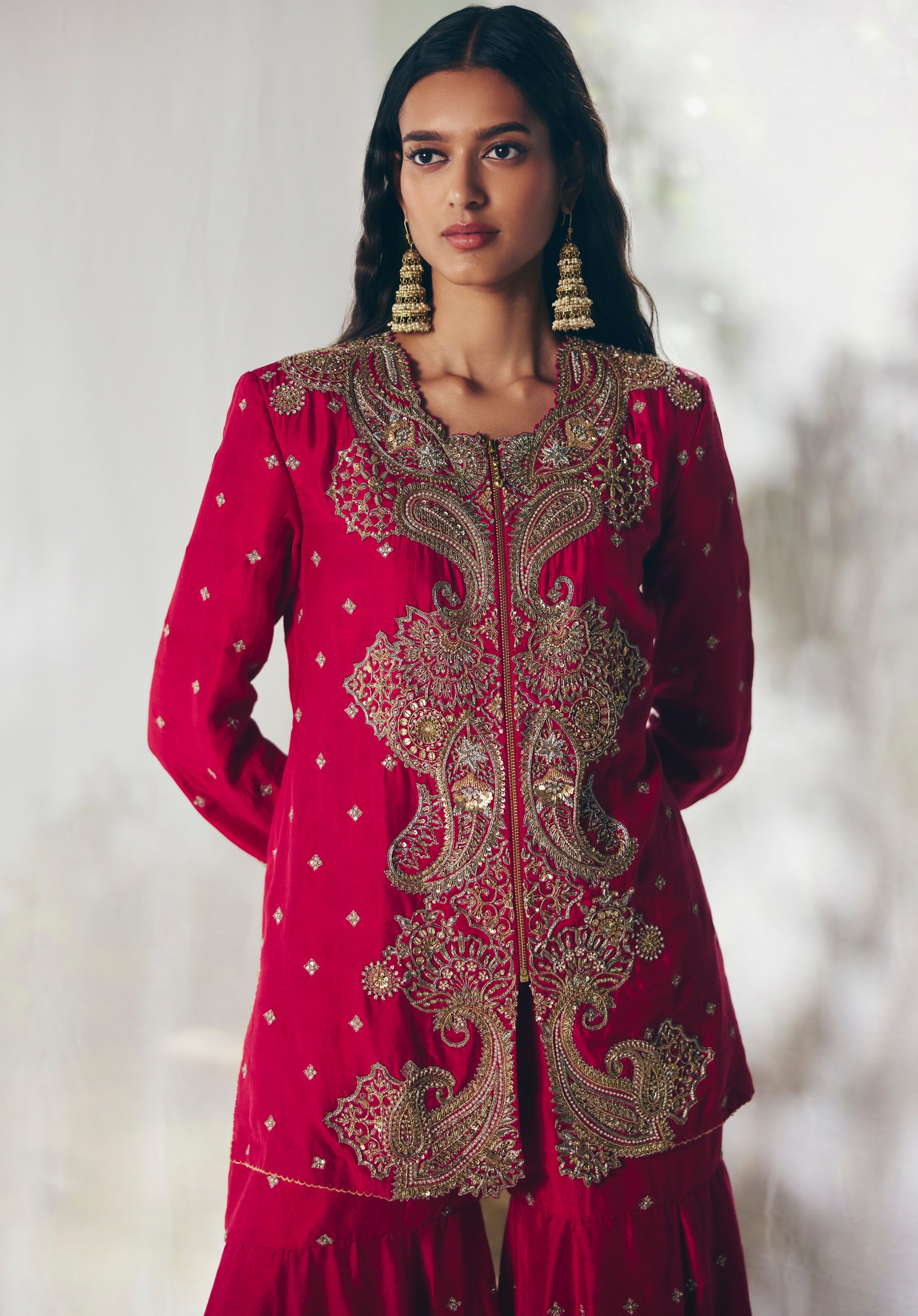 Red Saira Gharara Set