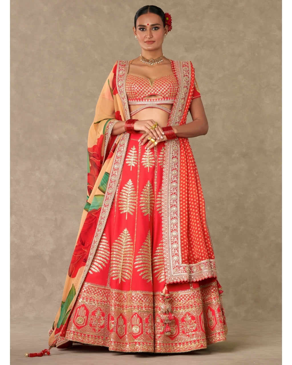 Red Paan Patti Lehenga Set