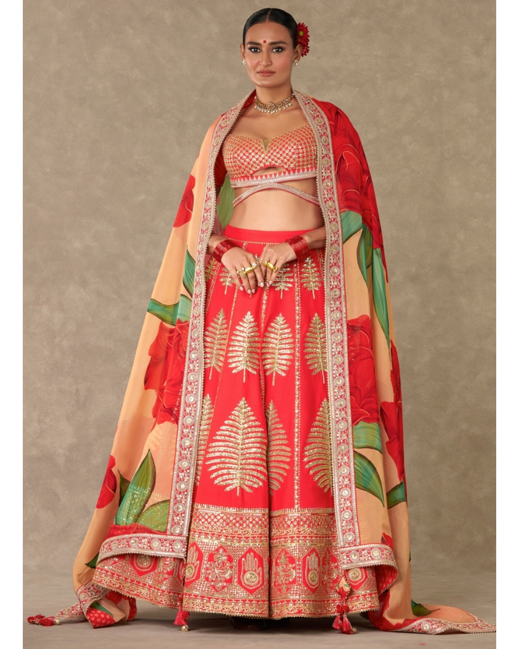 Red Paan Patti Lehenga Set