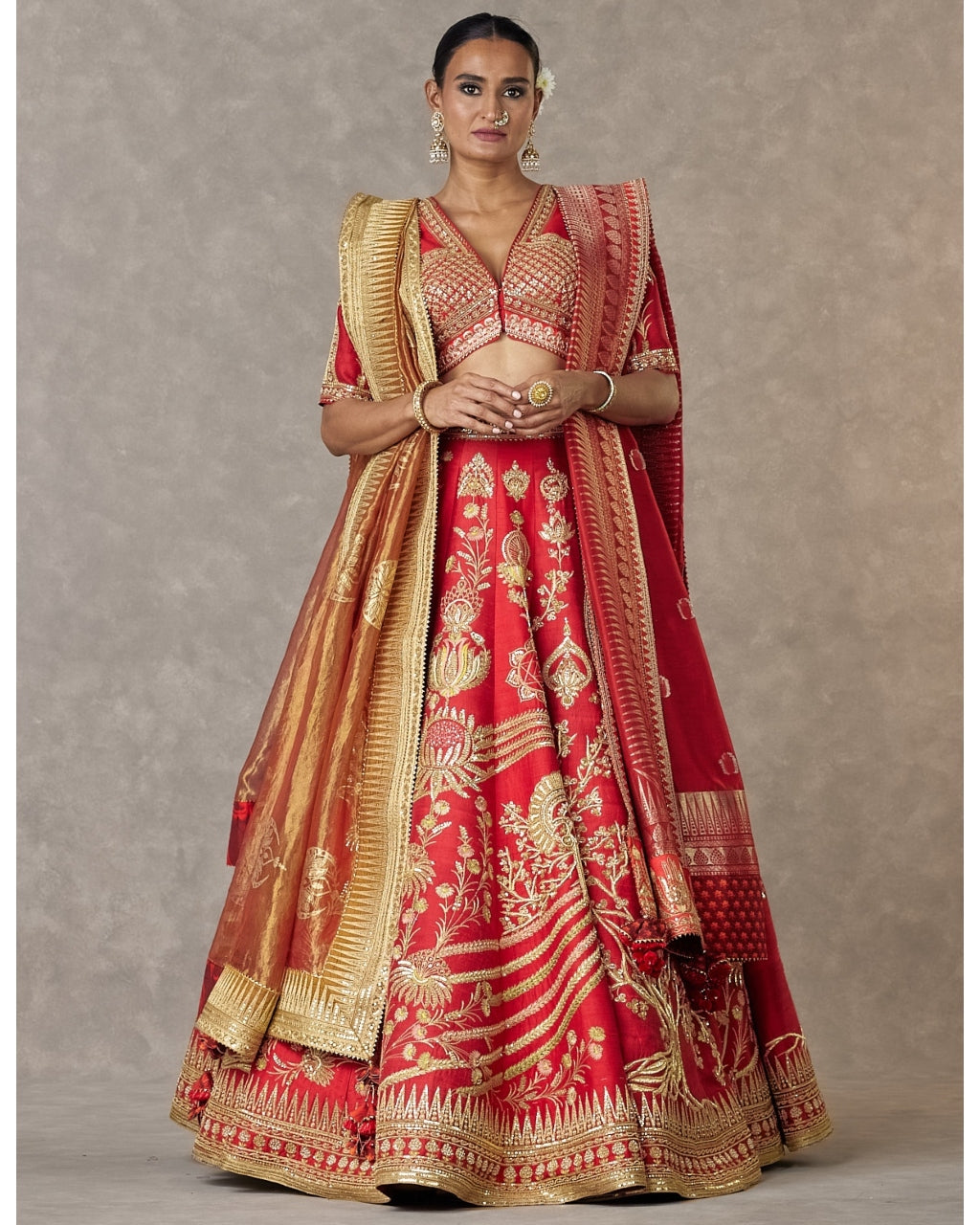 Red Bagh-E-Bahar Neelkamal Lehenga Set