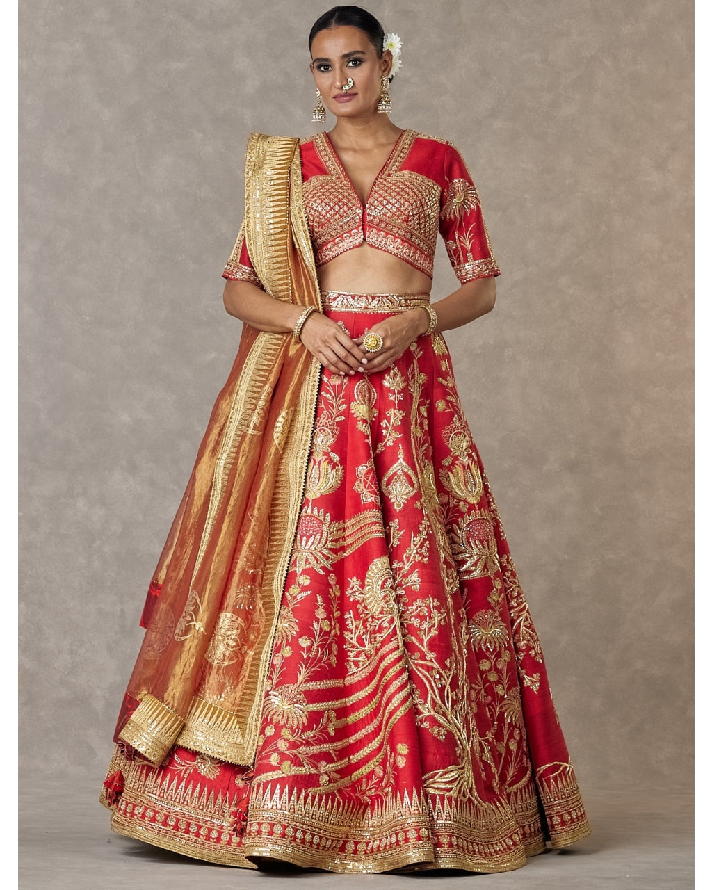 Red Bagh-E-Bahar Neelkamal Lehenga Set