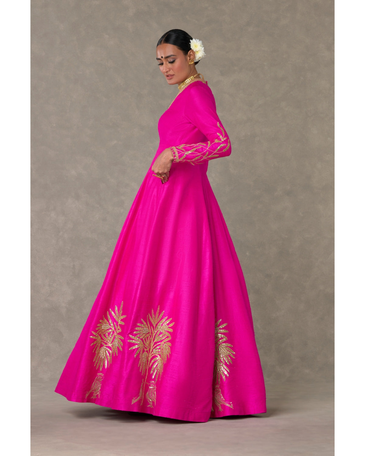 Rani Pink Mermaid Cut Flowy Gown - Parul Gandhi- Fabilicious Fashion