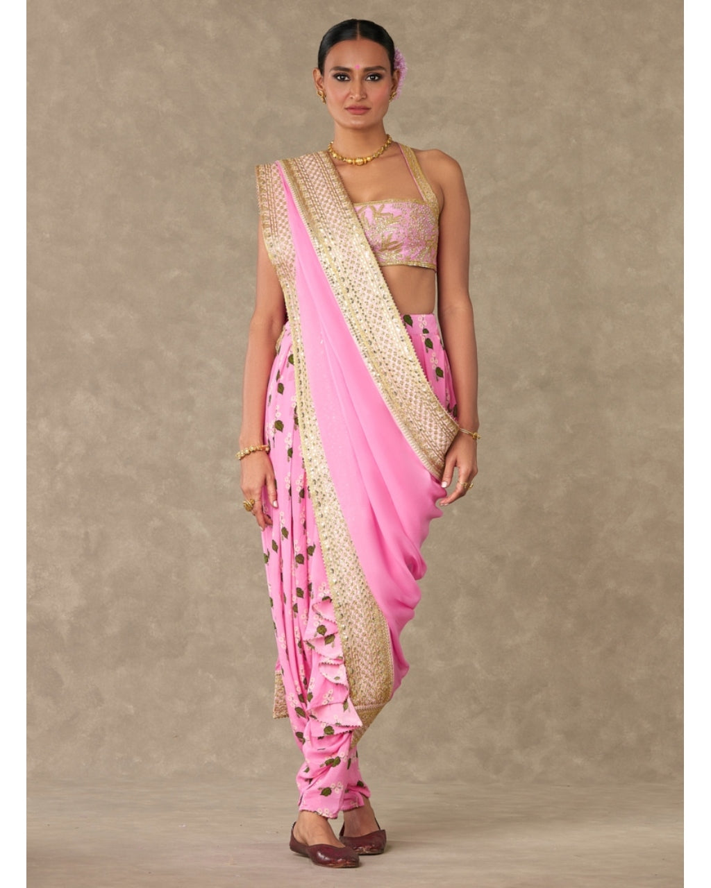 Pink Cotton Candy Dhoti Sari