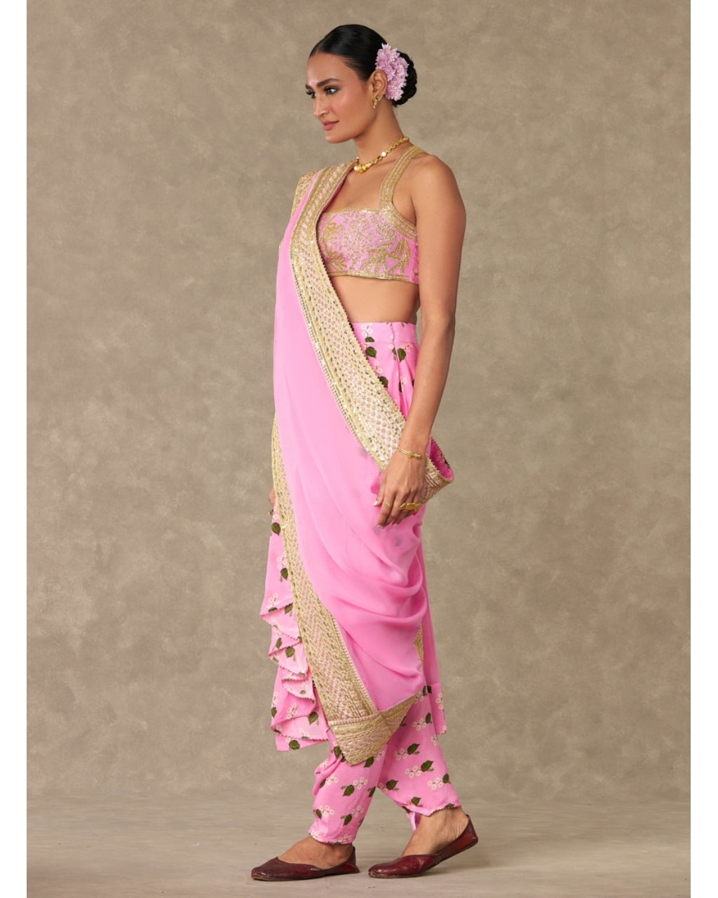 Pink Cotton Candy Dhoti Sari