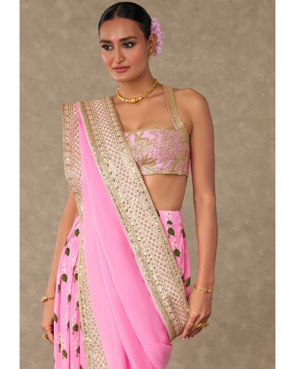 Pink Cotton Candy Dhoti Sari