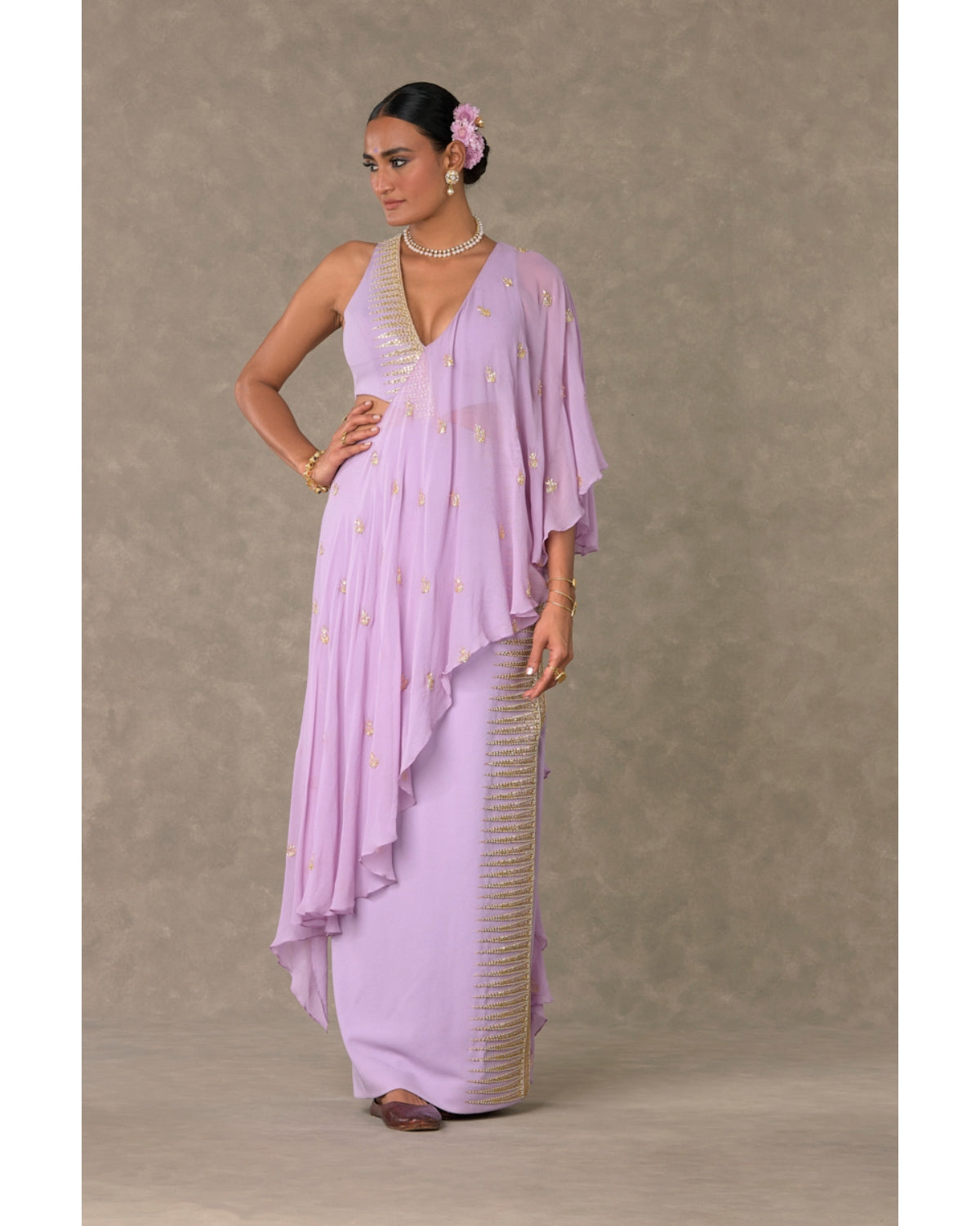 Lilac Trikone Sari Gown