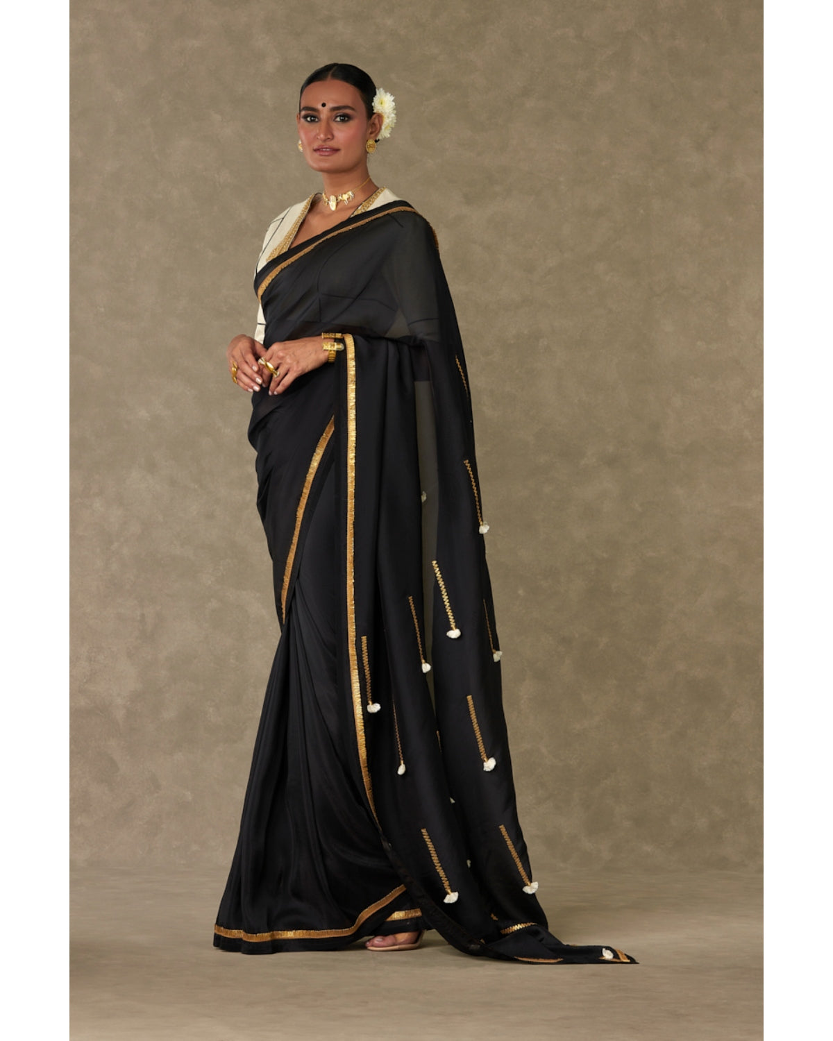 Black Tassel Gota Sari Set