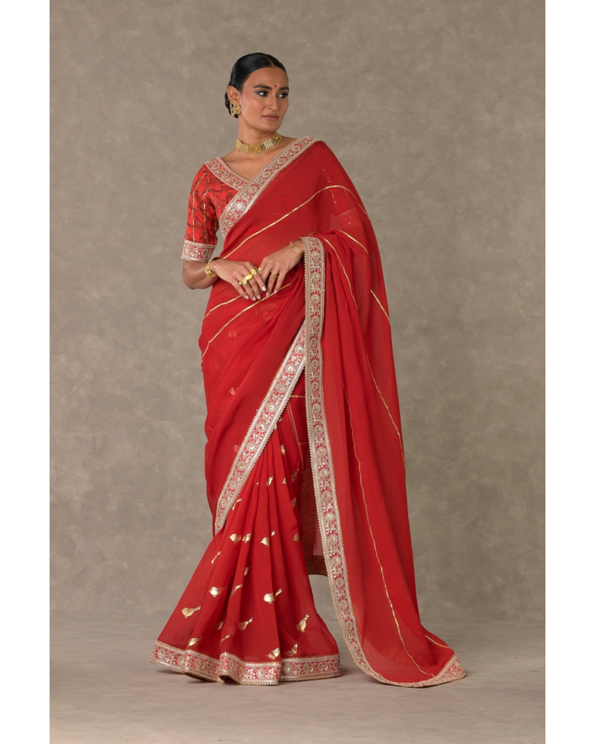 Red Lovebird Sari Set