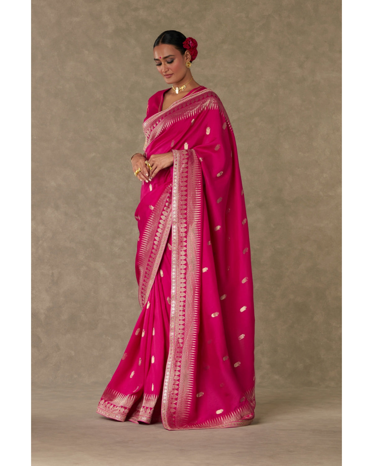 Magenta Haath Phool Sari Set