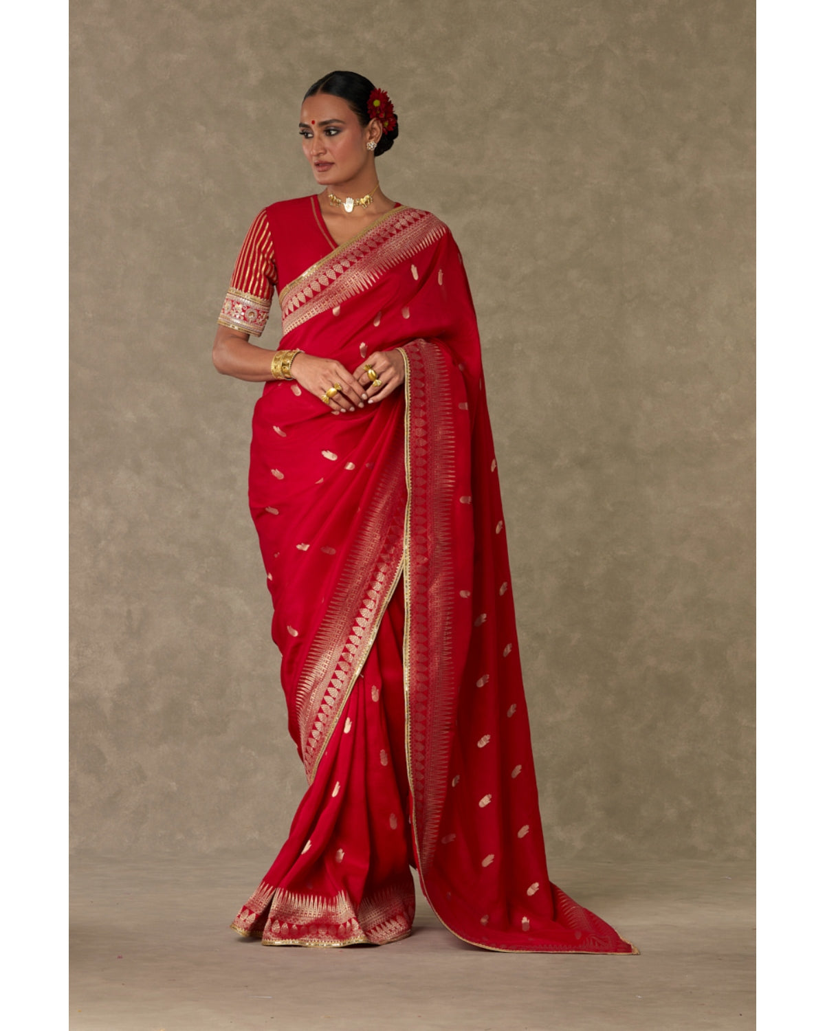 Red Haath Phool Sari Set