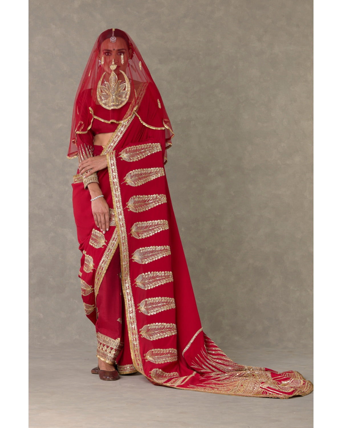 Red Son Patti Salwar Sari Set