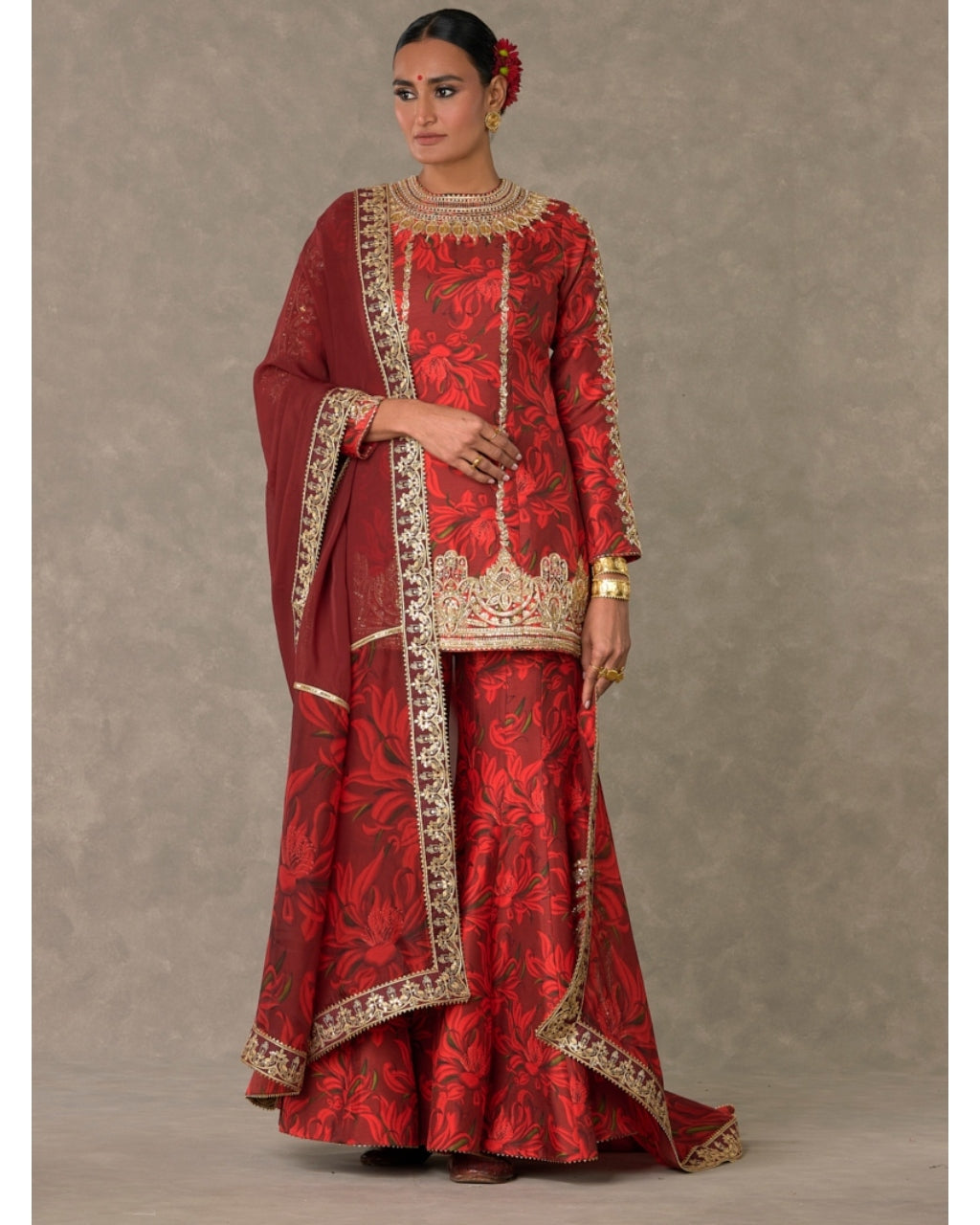 Red Gulmohar Sharara Set