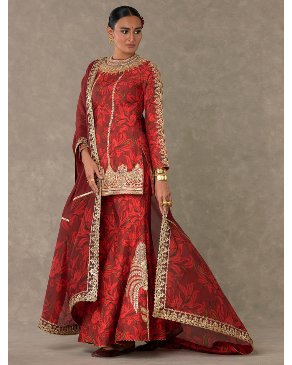 Red Gulmohar Sharara Set