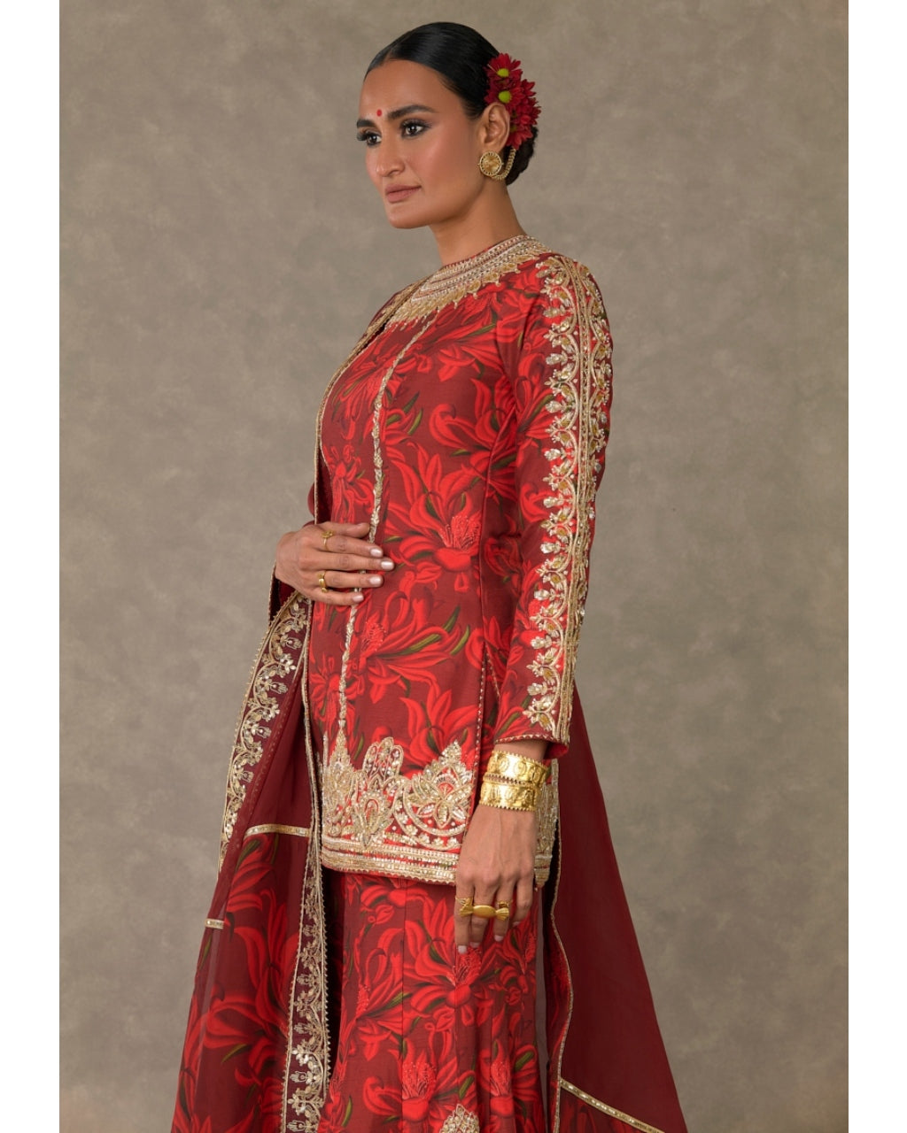 Red Gulmohar Sharara Set